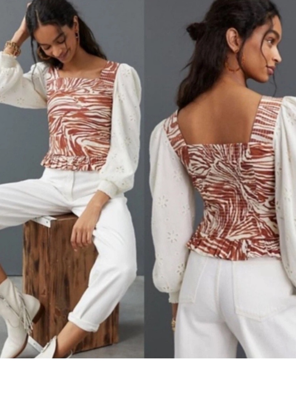 ANTHROPOLOGIE Top | Size Small Love the Label Zebra Stripe Balloon Sleeves